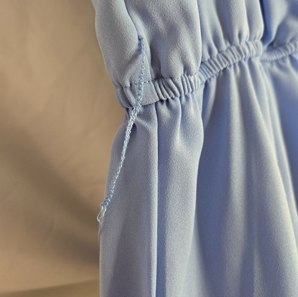 Gianni B. Blue Faux Wrap Mini Dress Medium | 3/4 Sleeves | Embroidered - Picture 3 of 9